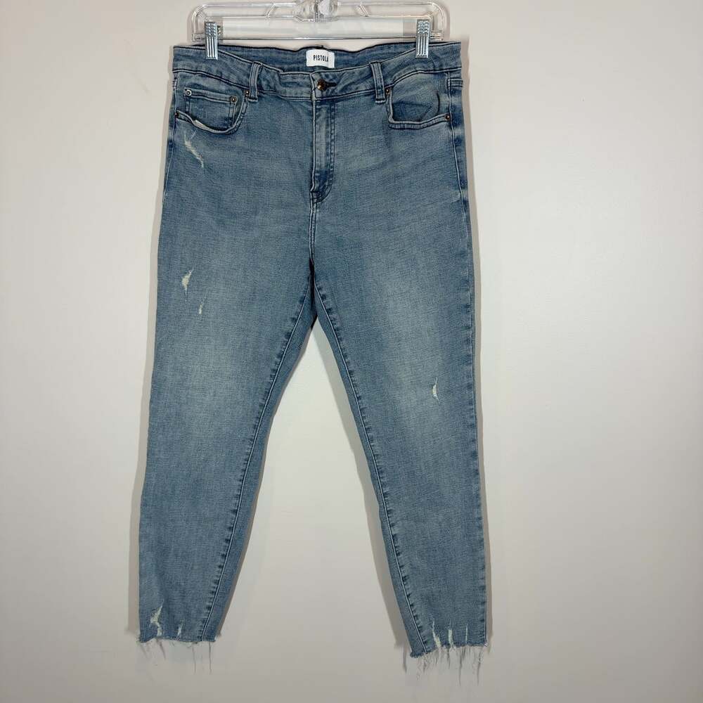 Pistola Denim Jeans Womens 32 Light Wash Distressed Hem Raw Edge Blue